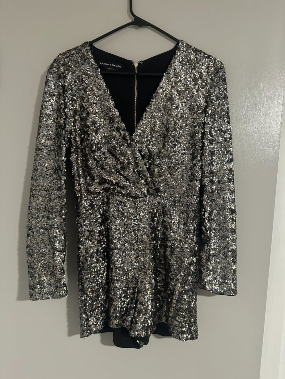Silver and gold sequin long sleeve romper
